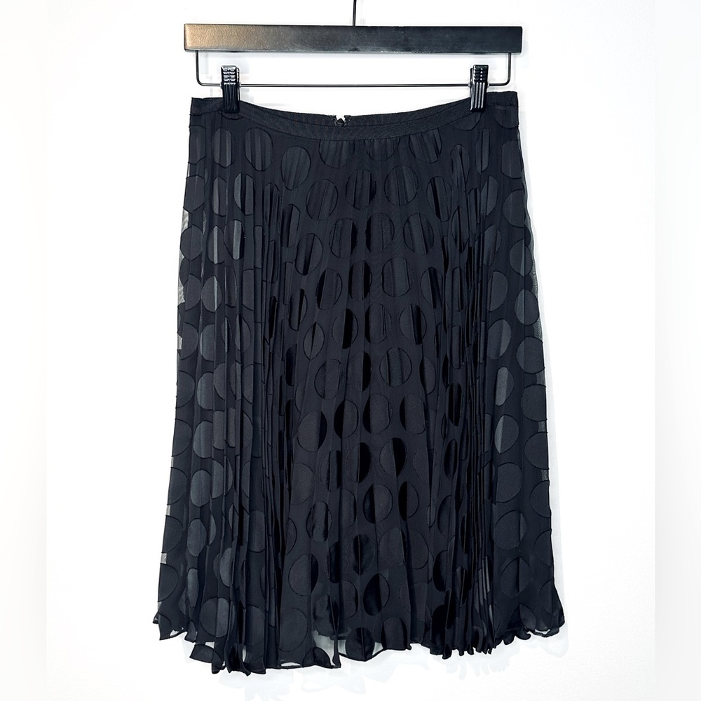 Paul Smith Black Pleated Chiffon Circle Print Midi Skirt Size 42